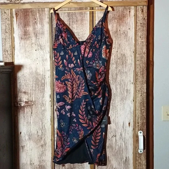 NEW averie Halley Paisley floral cobalt blue draped corset midi women dress XXL - Picture 2 of 15